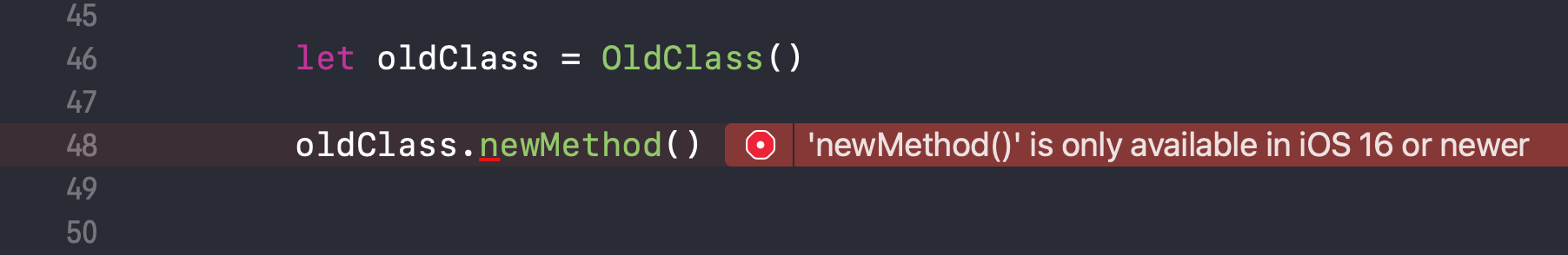 newMethod() is only available in iOS 16 or newer.