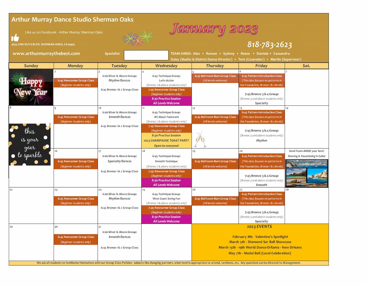 Arthur Murray Sherman Oaks Group Class Calendar
