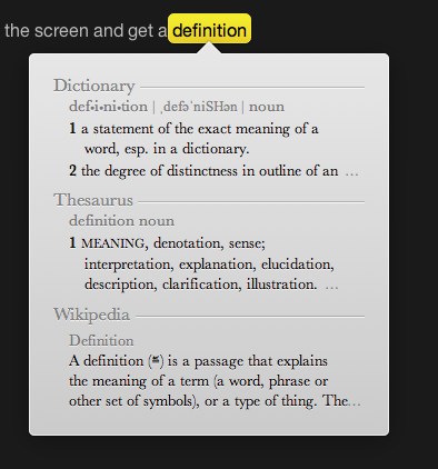 a word definition in the OS X lookup pane