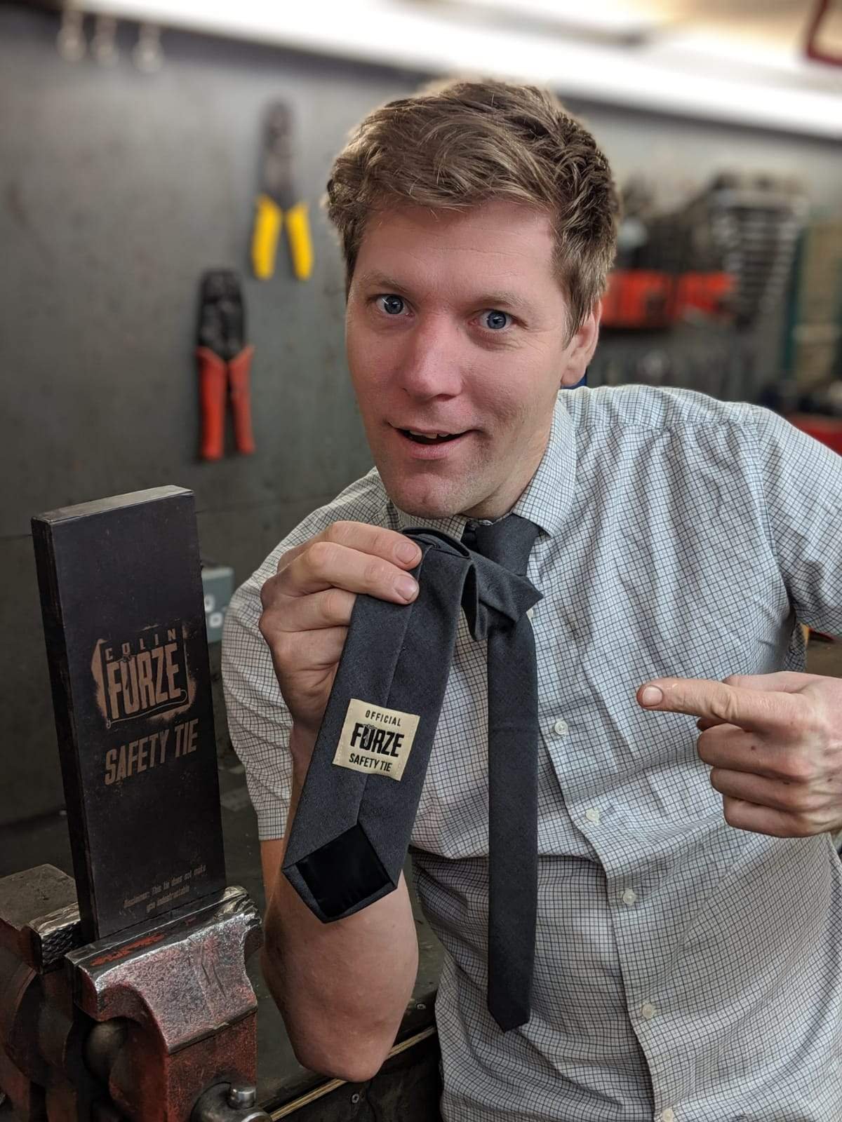 Colin Furze with his Safety Tie