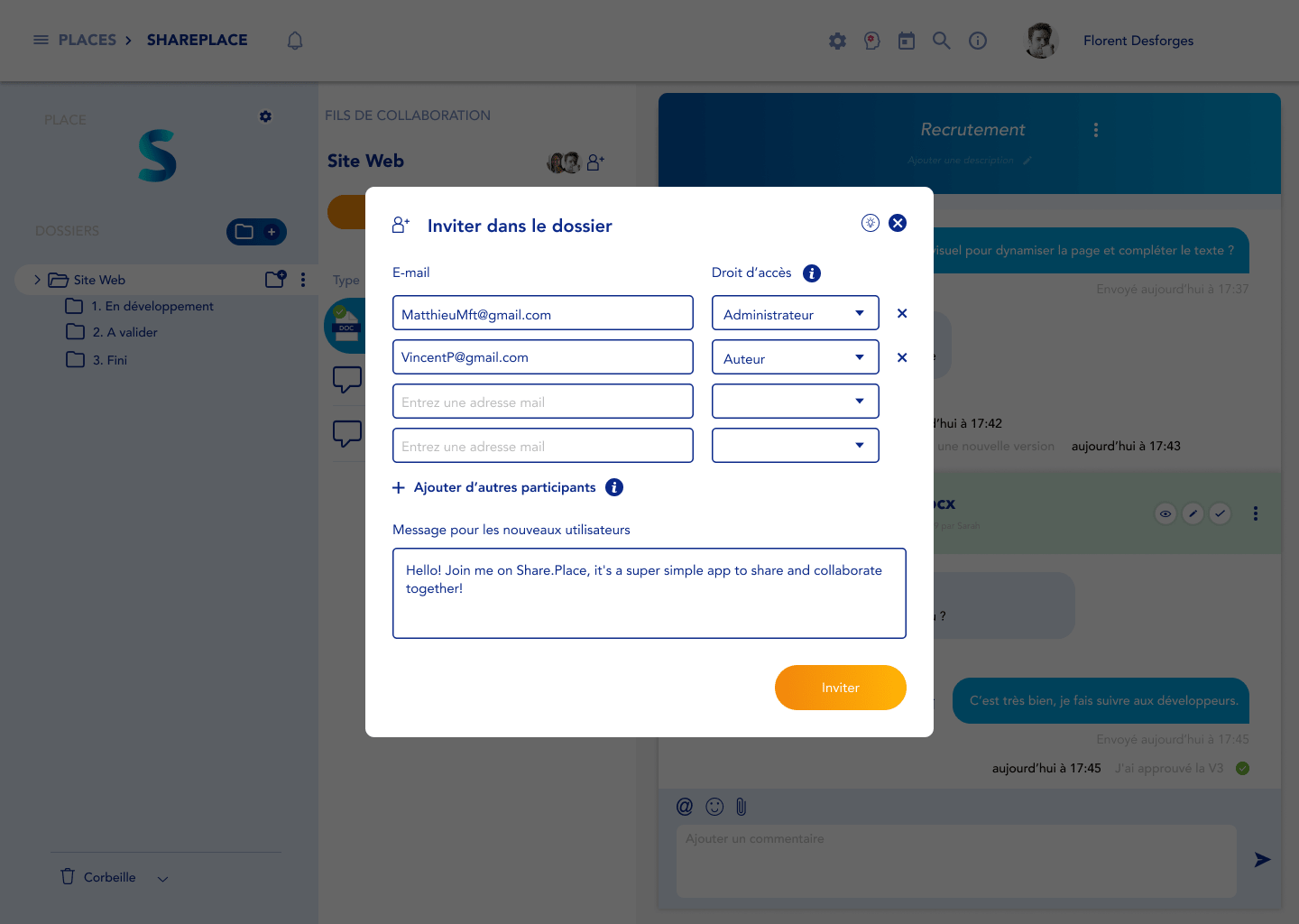SharePlace screen