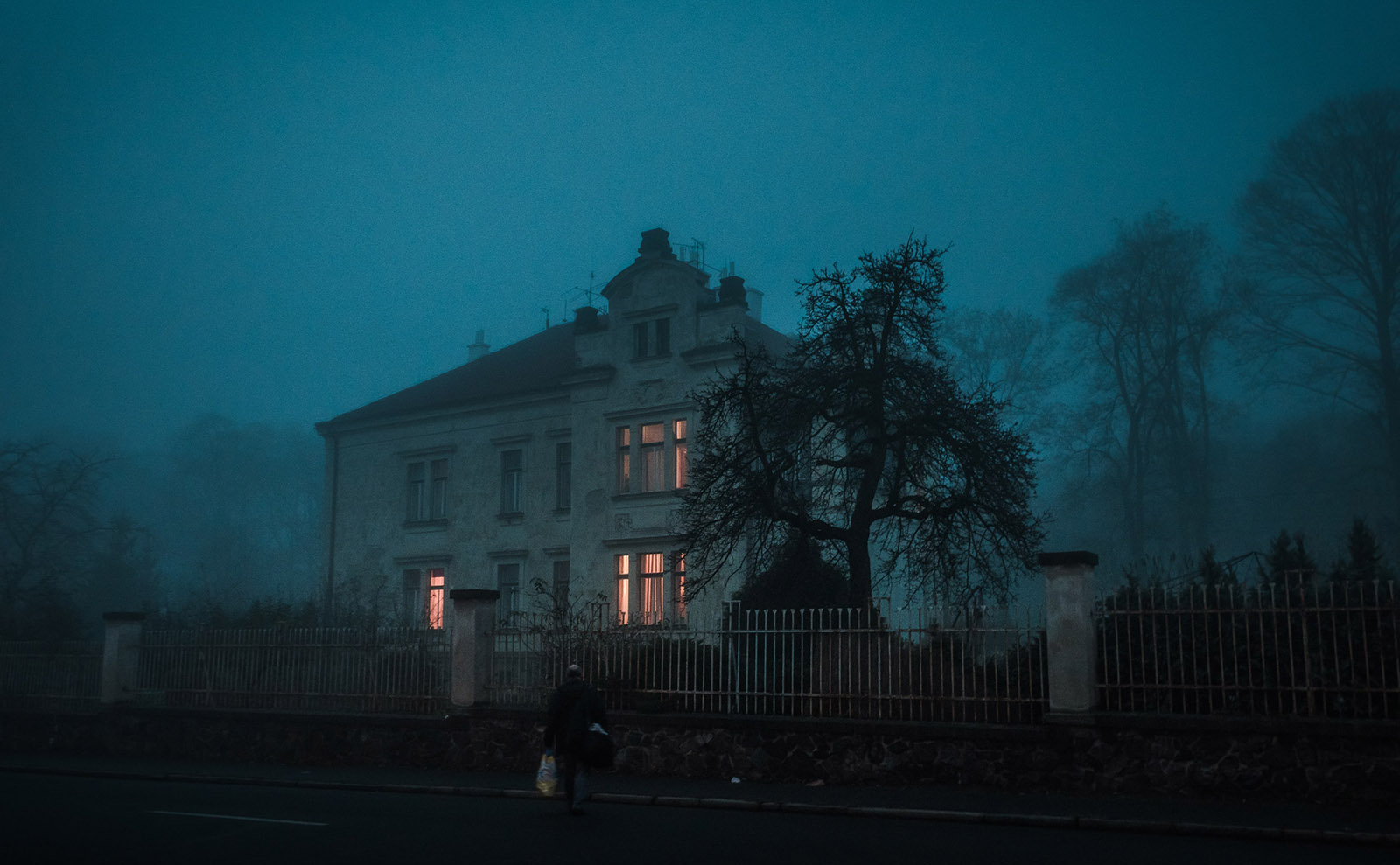 spooky house in the fog