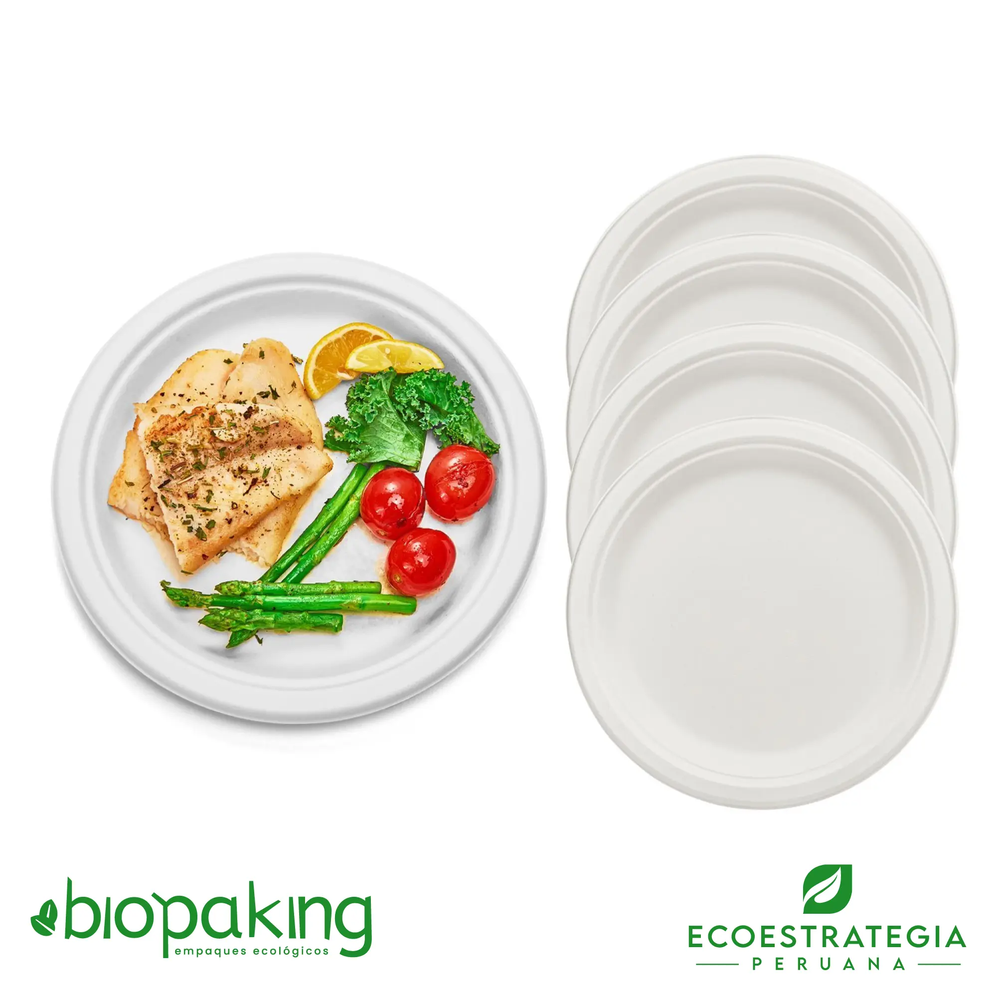 Este plato de 26 cm, es un producto de materiales biodegradables, hecho a base de fibra de caña de azúcar. Cotiza envases, empaques y tapers bio para comidas