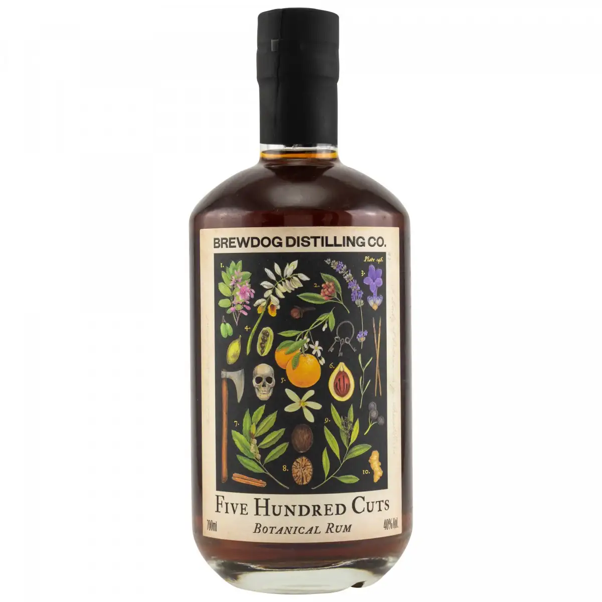 Image of the front of the bottle of the rum Five Hundred Cuts Botanical Rum