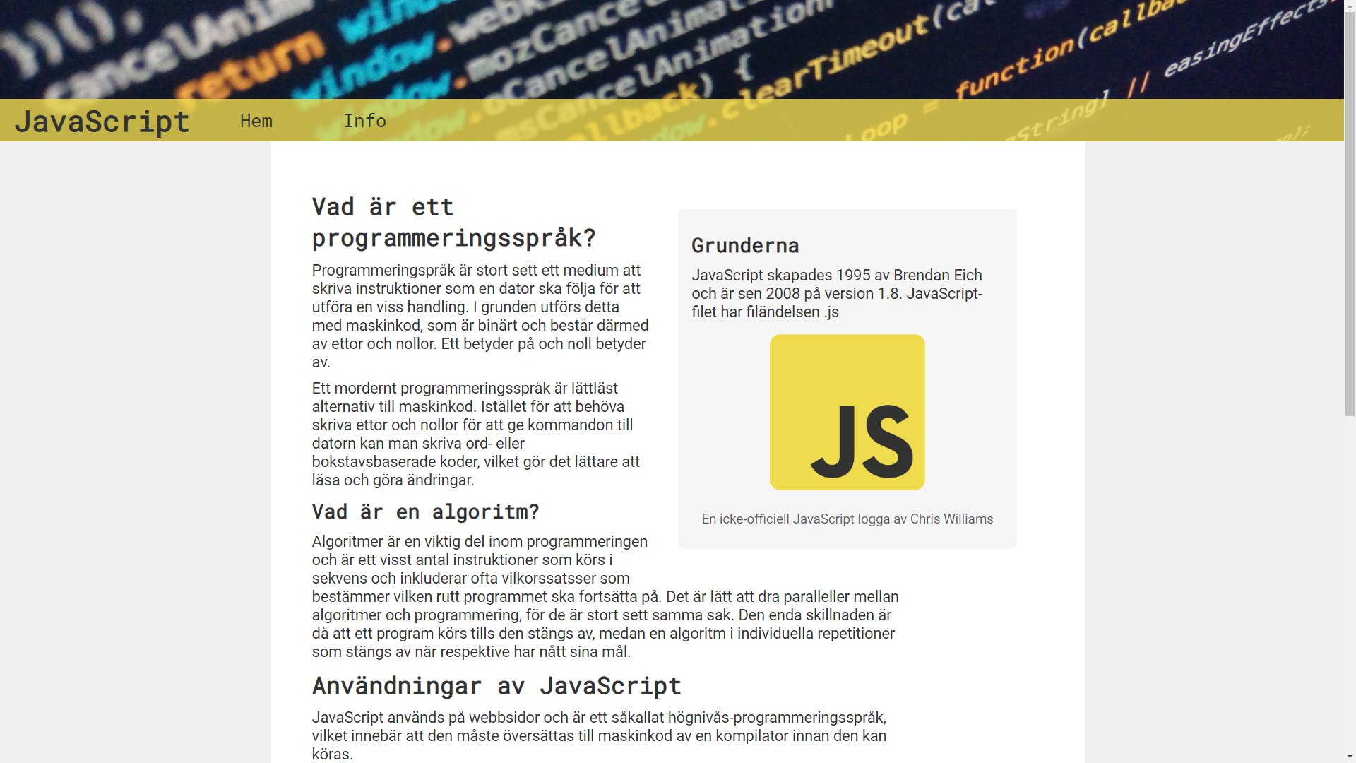 JavaScript website by Embracket