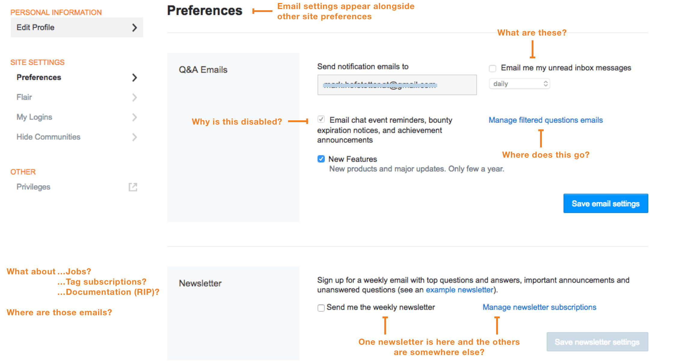 Stack Overflow's previous email preferences.