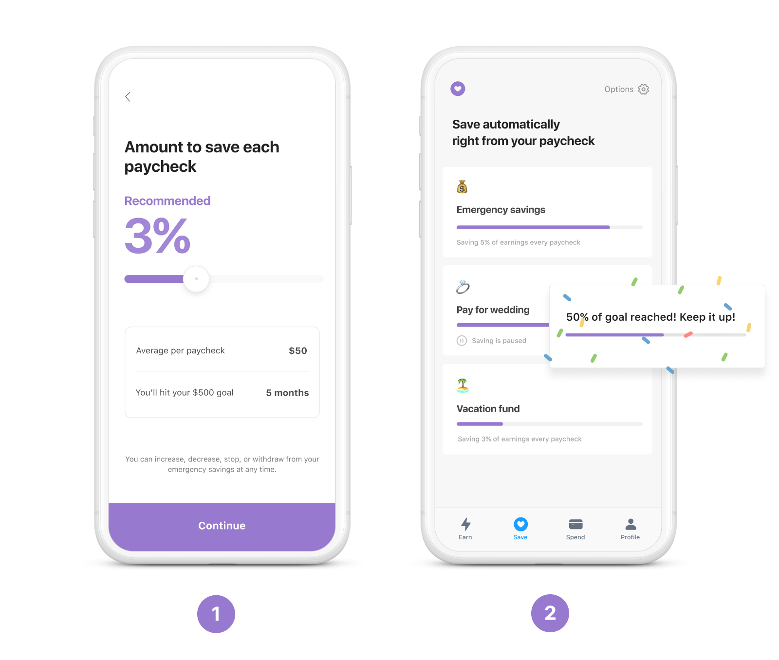 Savings goal selection in the Even app