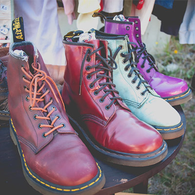 Four boots with different colours