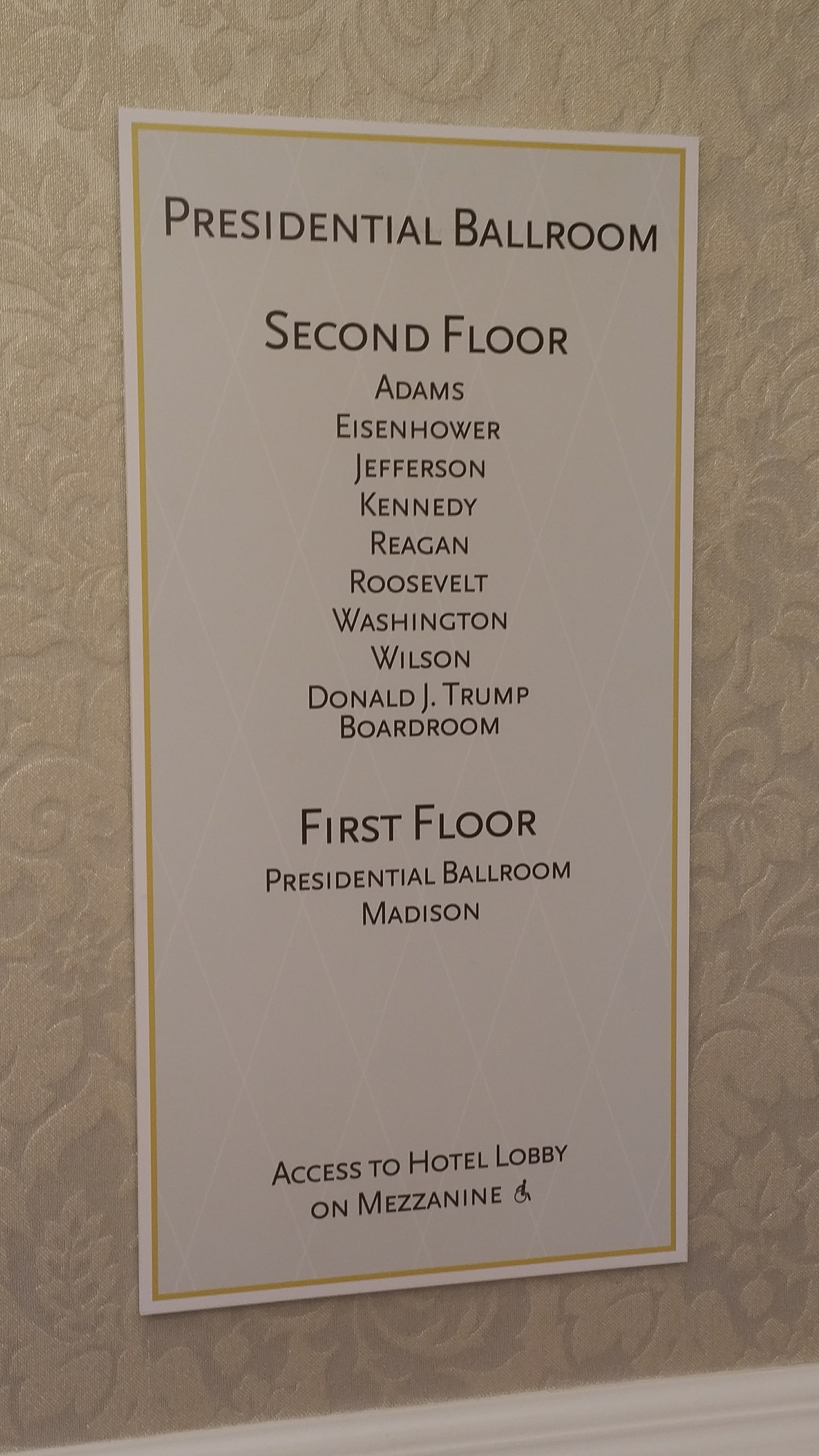 Directory for Trump International Hotel ballrooms