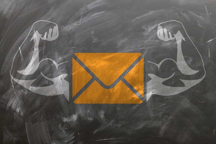 Illustration of an envelope with muscular arms