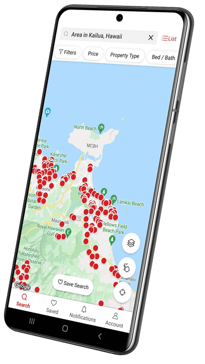 realtor app showing map with pins
