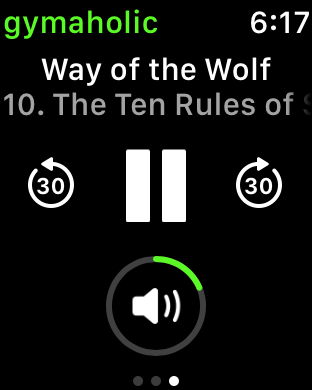 ONE: Home screen on Apple Watch. TWO: Looping video of exercise on swipe right. THREE: Music controls on swipe left.