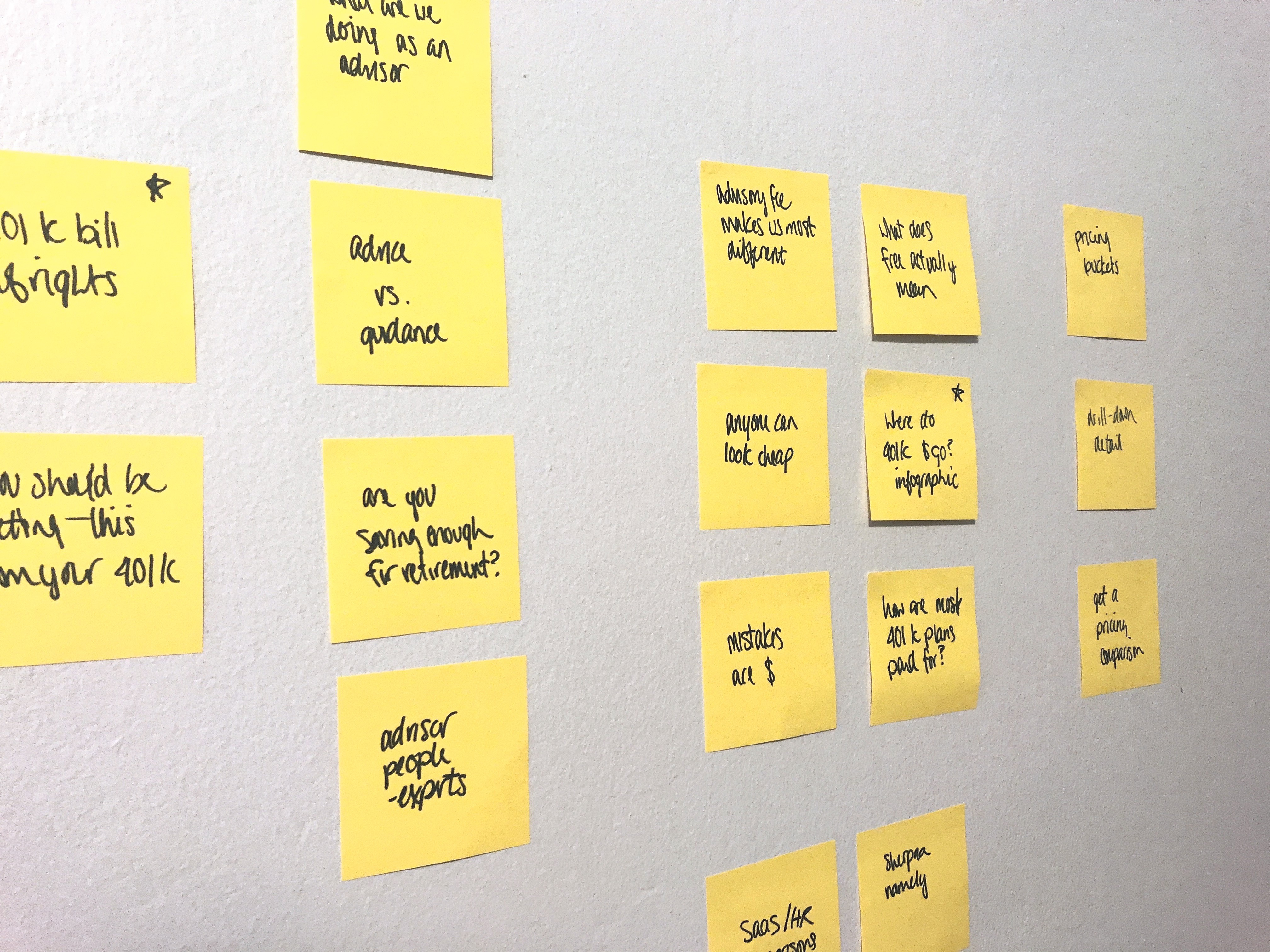 Post-it notes with pricing ideas