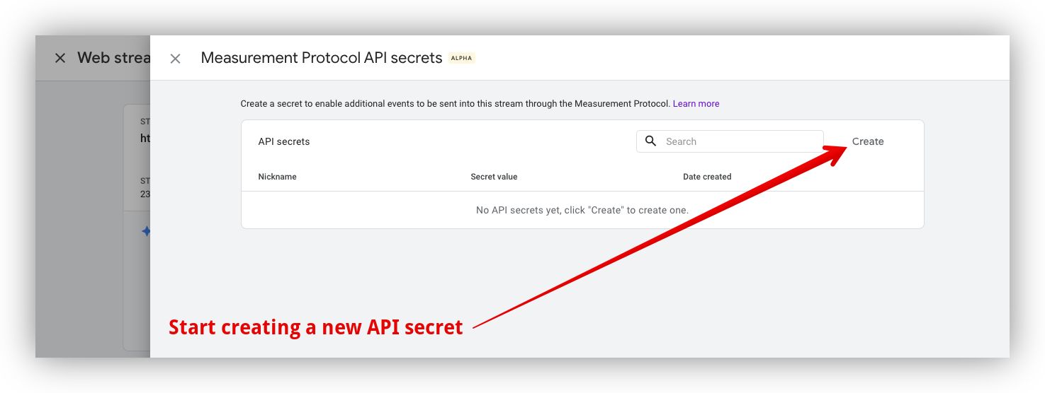 Start creating the new API secret
