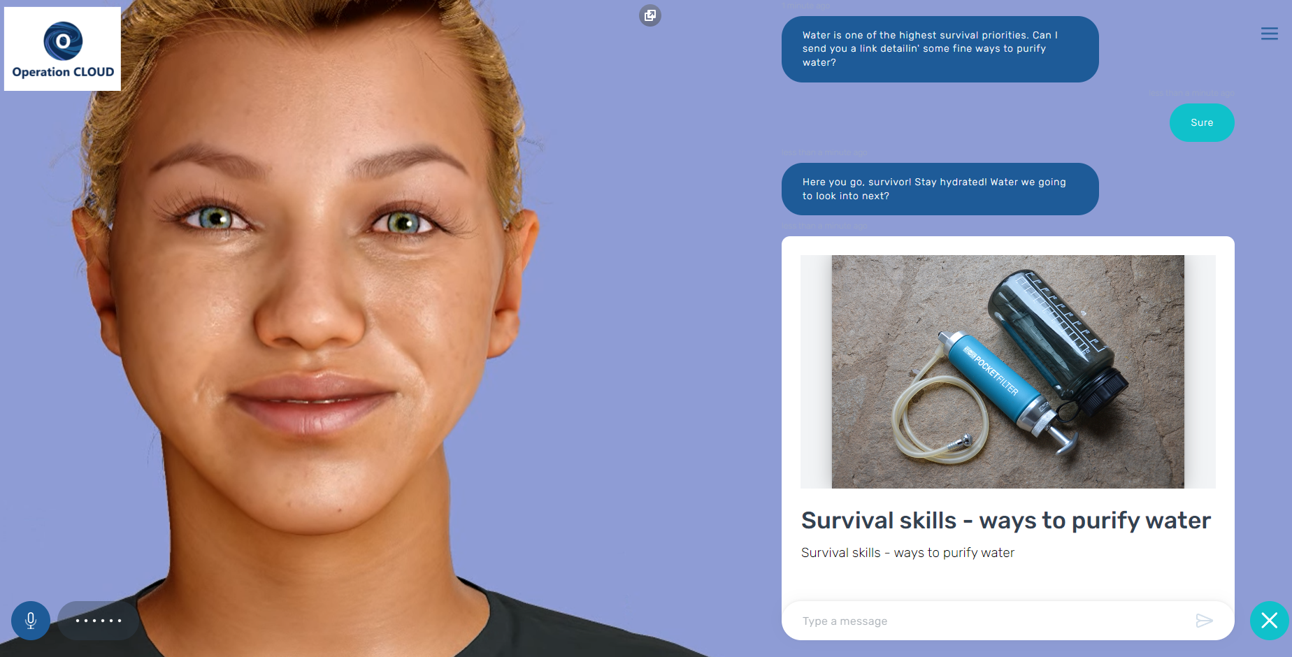 Screenshot of Cleo giving the user a link for purifying water