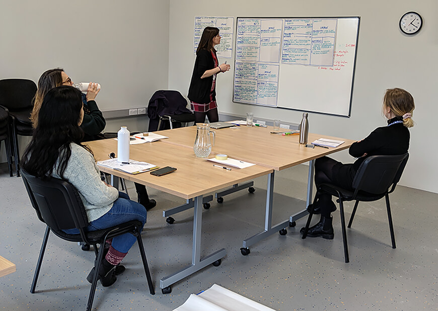 Bev creating user personas in a client meeting