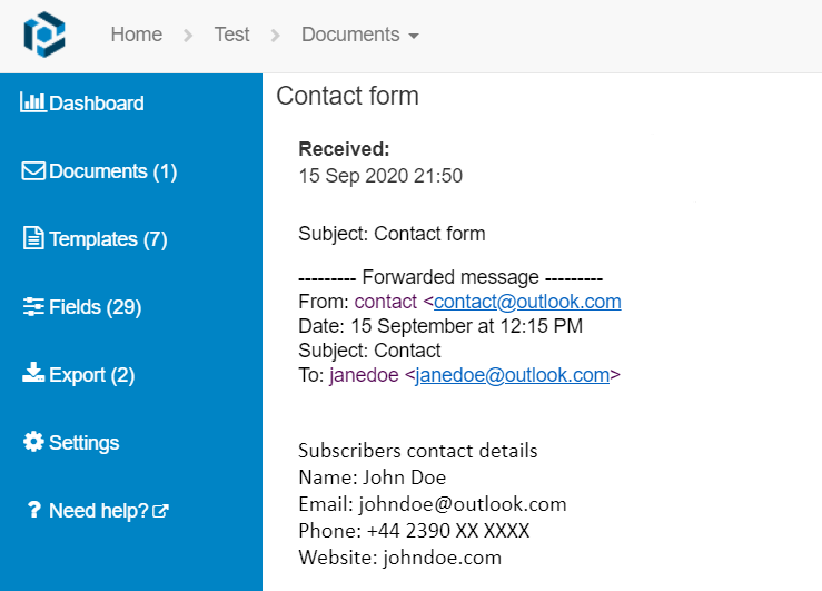 Forward your email from Outlook to the Parseur mailbox