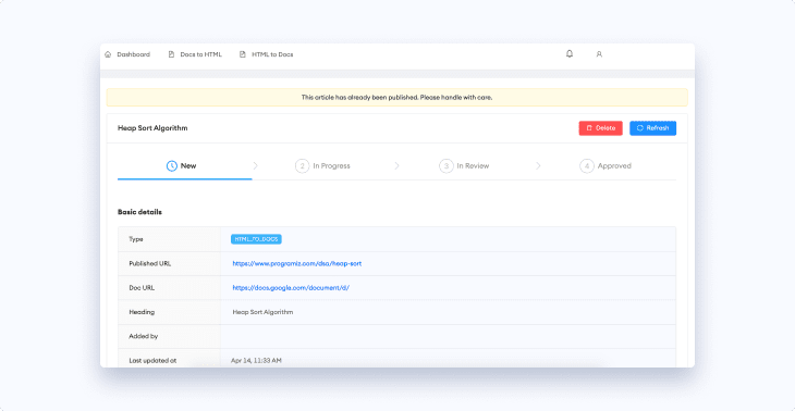 Content Workflow System Detailed View Interface Content Workflow System Detailed View Interface