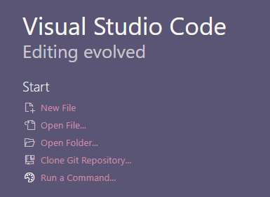 VS Code welcome page options showing option called Clone Git Repository