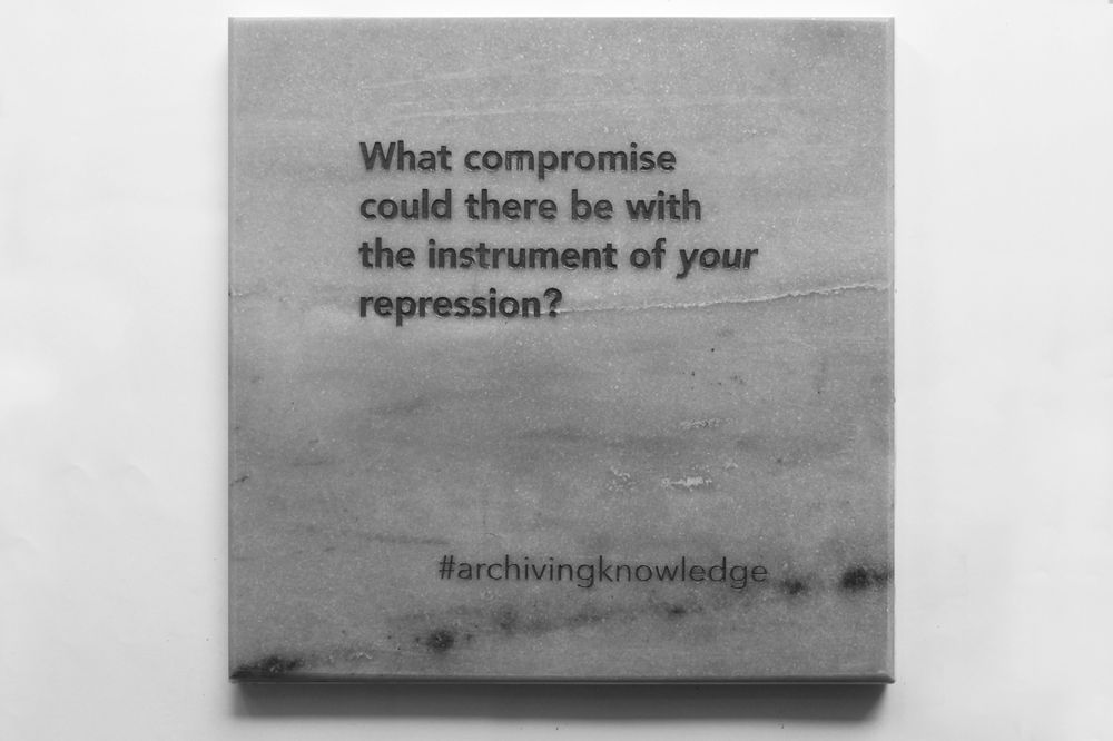 What compromise could there be with the instrument of your repression?, From the series: Archiving Knowledge, hand engraved marble, 2018