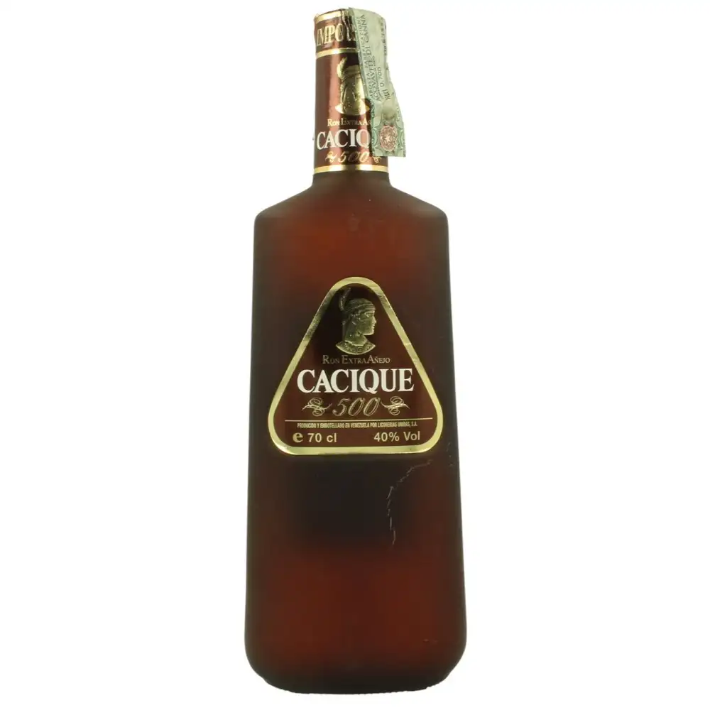 Image of the front of the bottle of the rum Cacique 500 Extra Añejo Gran Reserva