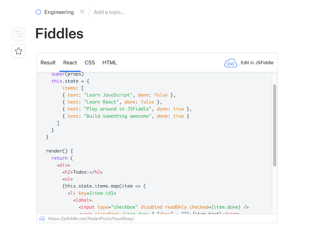 JSFiddle Integration - Slab