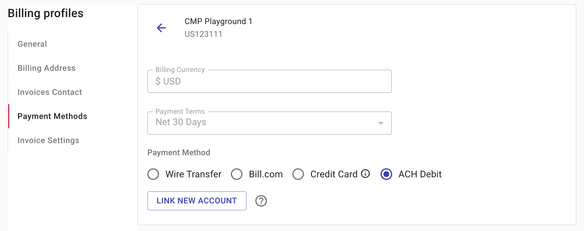 Select ACH Debit as the payment method.