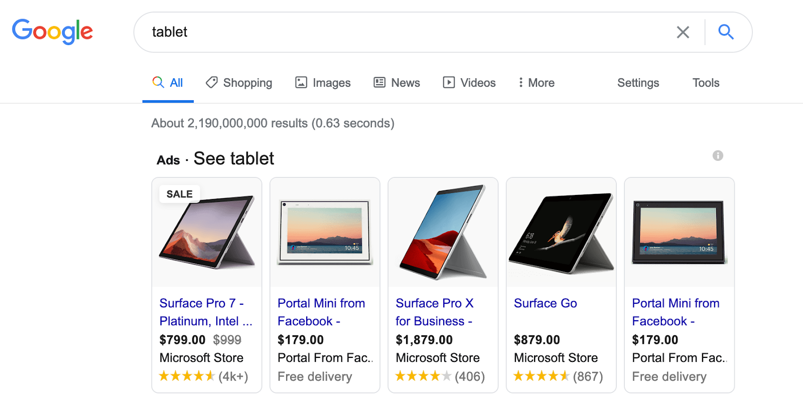 Tablet Google search results.