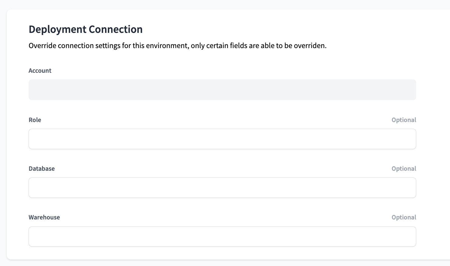 Snowflake Deployment Connection Settings