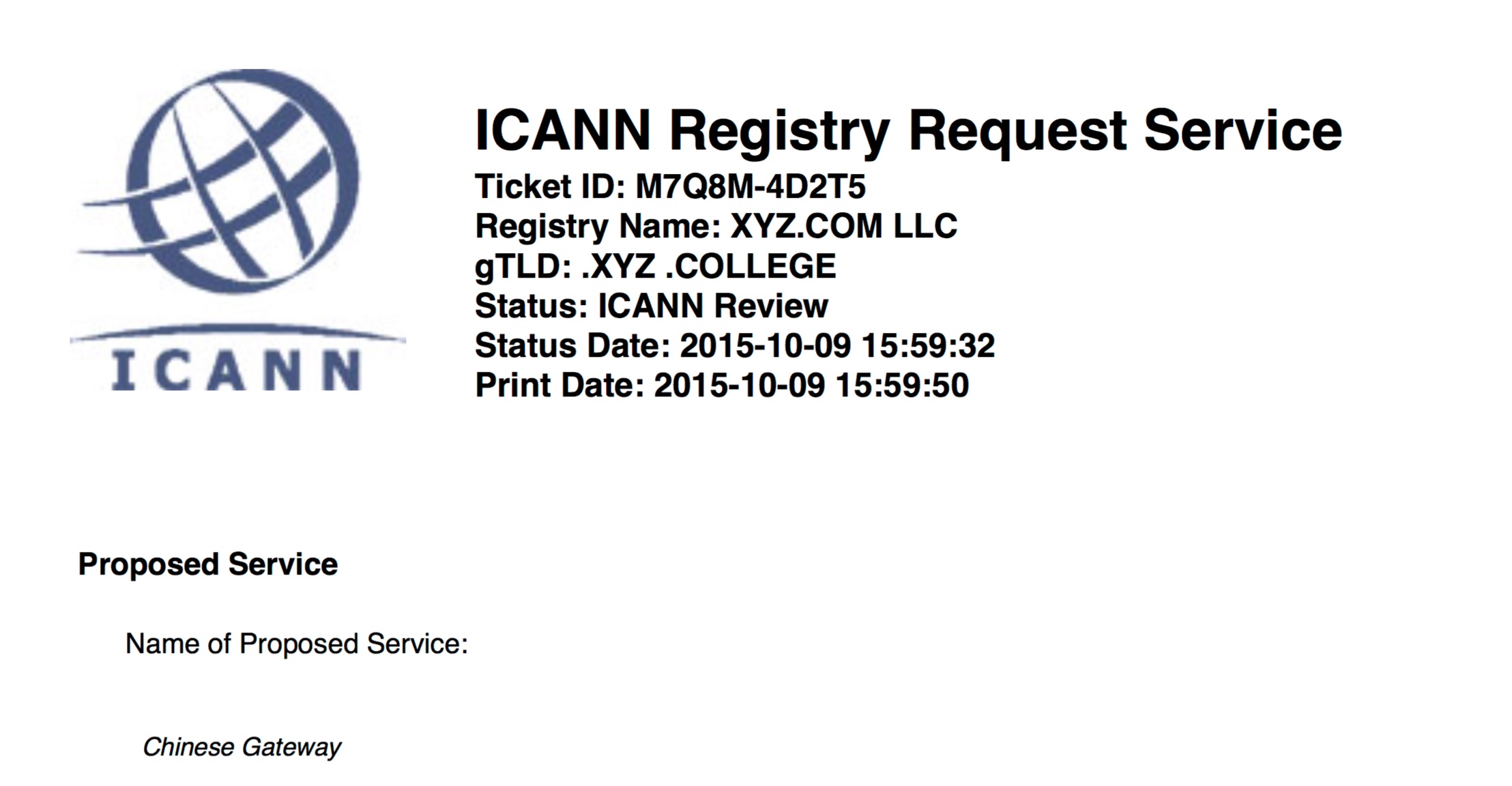 XYZ's ICANN proposal