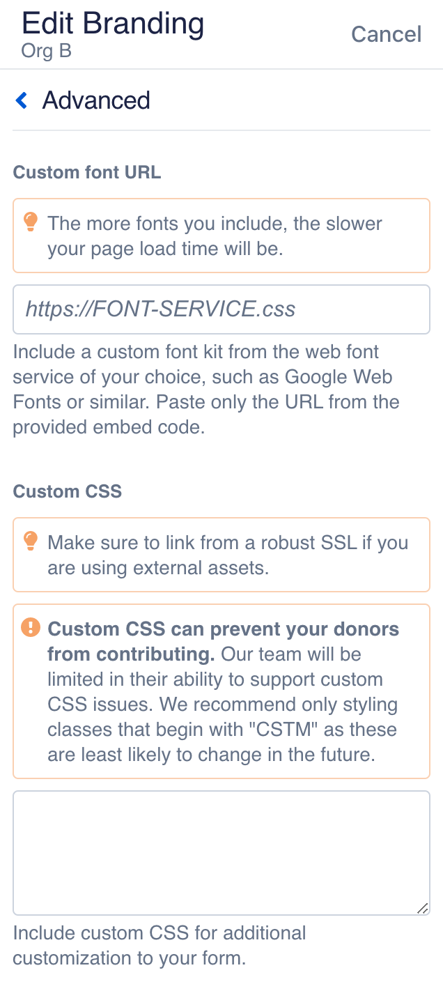 a screenshot of the UI for adding custom CSS