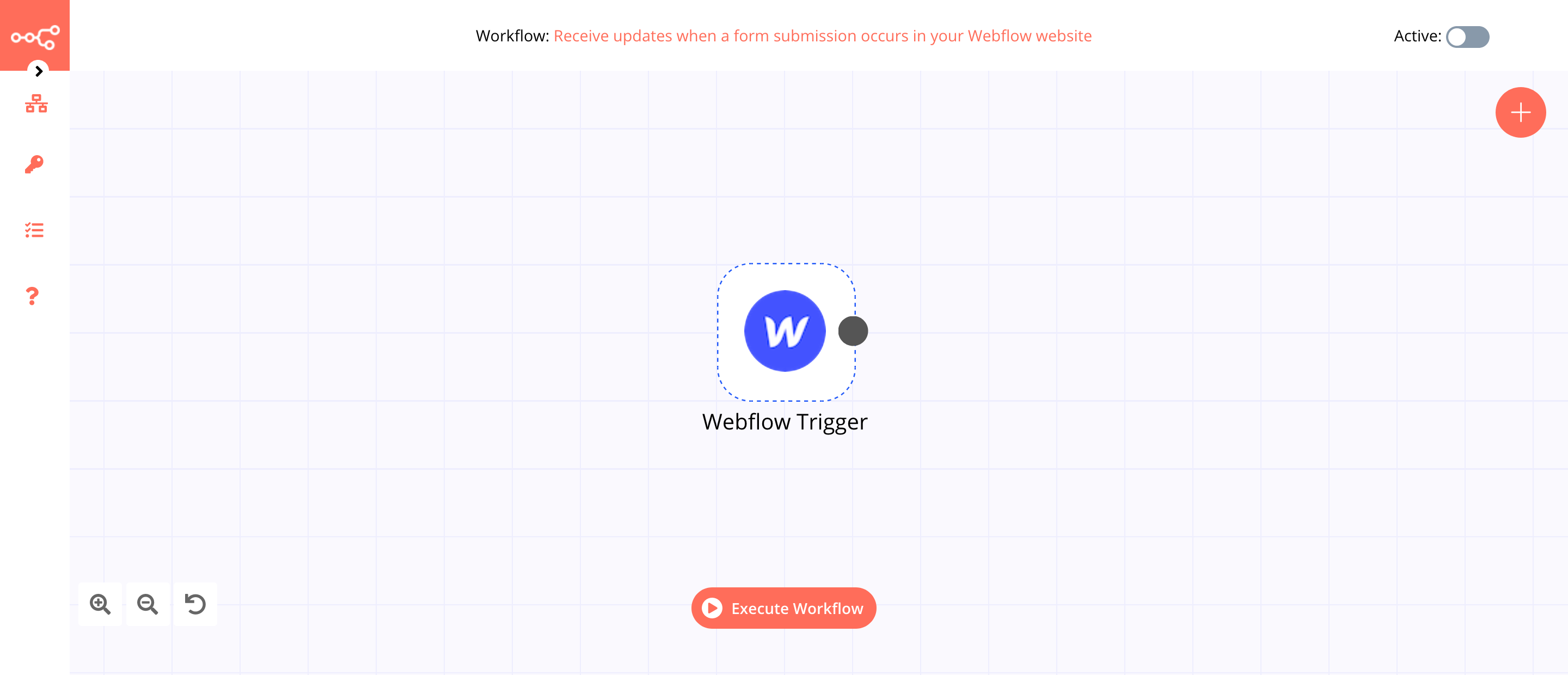 A workflow with the Webflow Trigger node