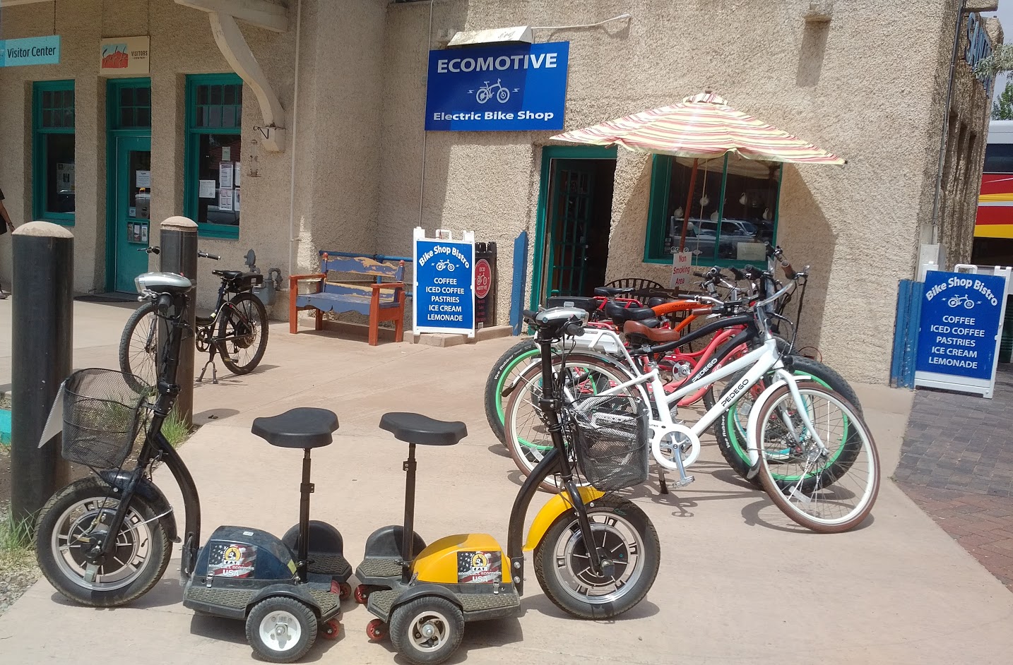 Santa Fe, NM bike rental shop attached to the train station.