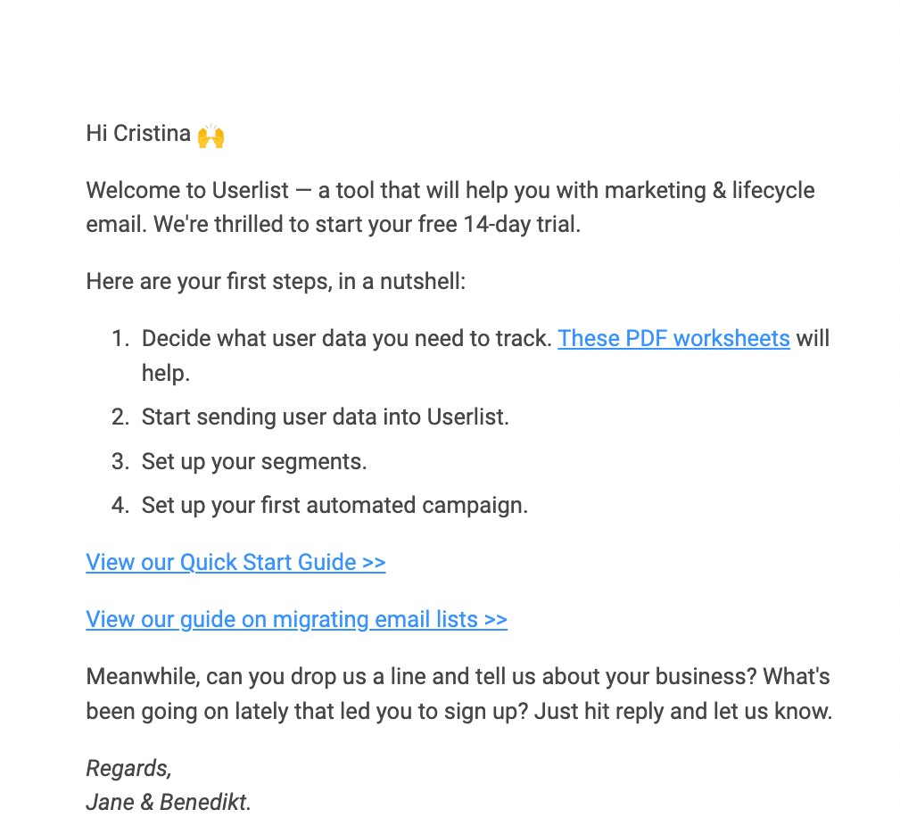 SaaS Onboarding Checklist: Get started email from Userlist