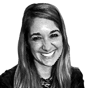 Halftone black and white image of Kaley Gelineau