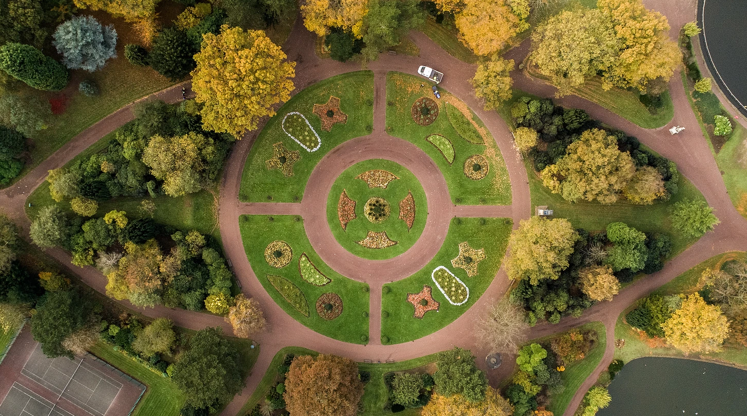 Circular park with trees, view from above