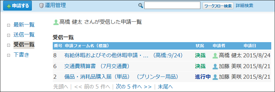 受信一覧の画像
