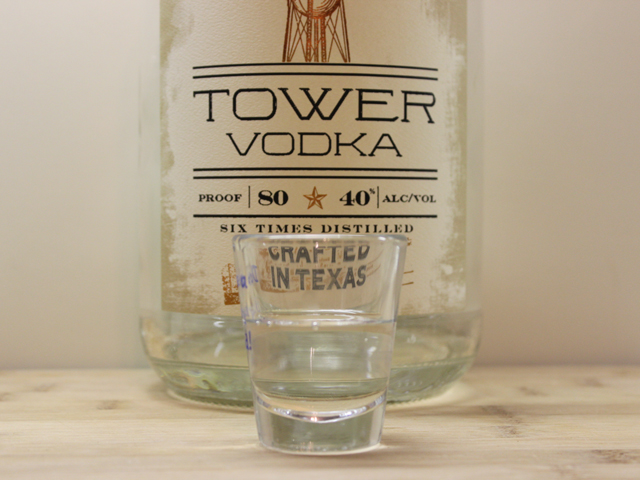 Half a shot of Vodka in a shot glass