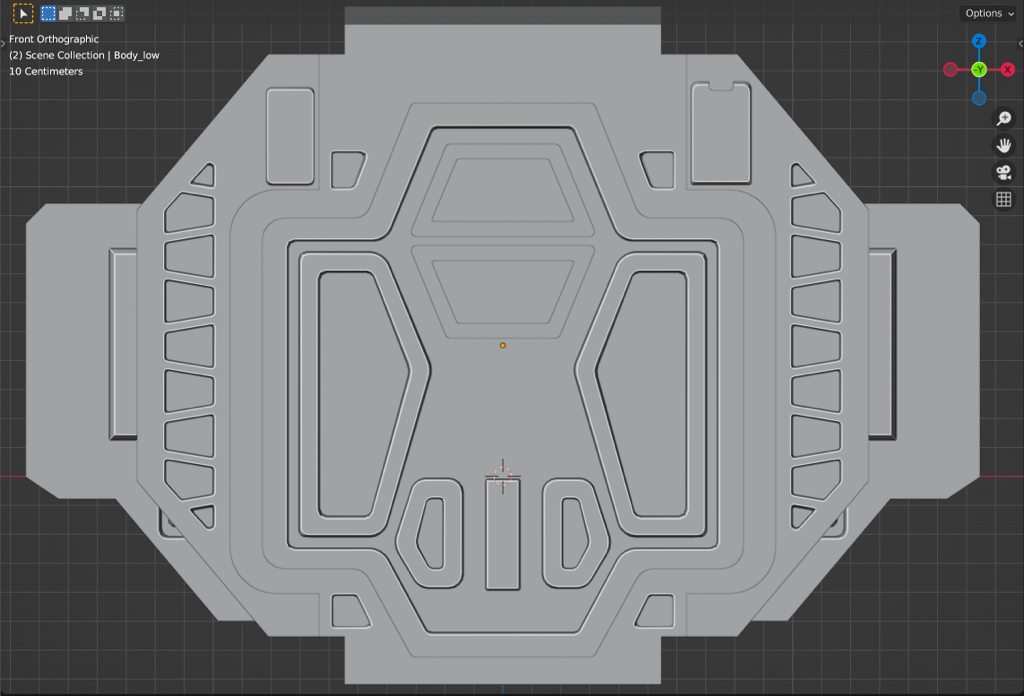 The low-poly mesh of the bulkhead door in front view.