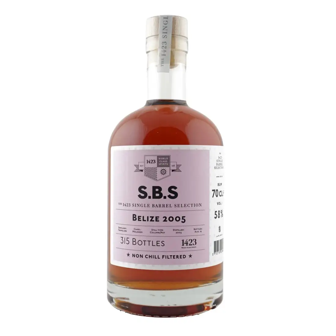 Image of the front of the bottle of the rum S.B.S Belize