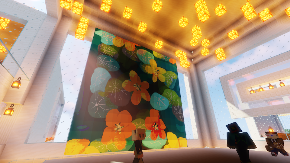 Asynchrony Gameplay: A digital plant painting is shown in a warmly lit white room.