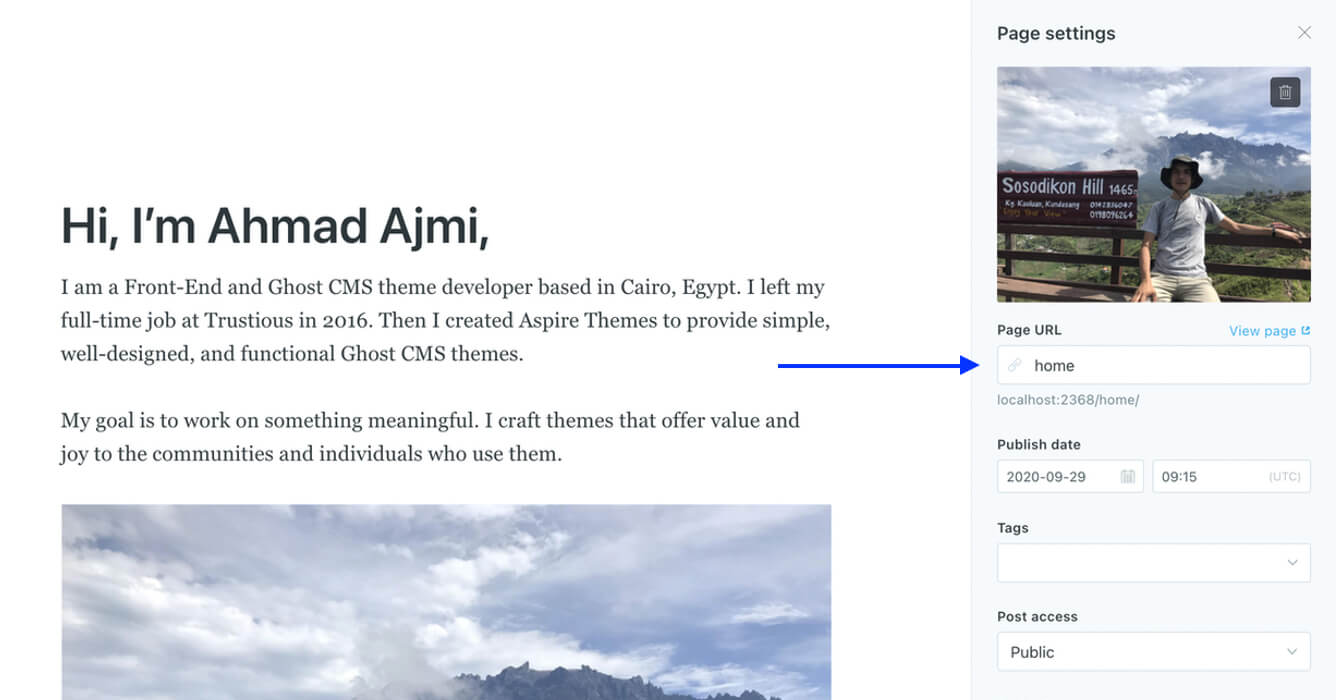 Krabi Ghost Theme Custom Homepage Setting