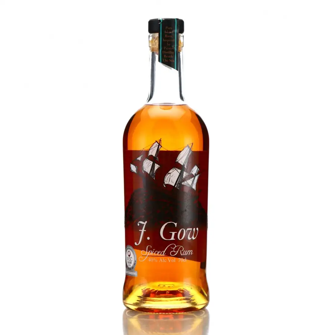 Image of the front of the bottle of the rum J. Gow Spiced Rum
