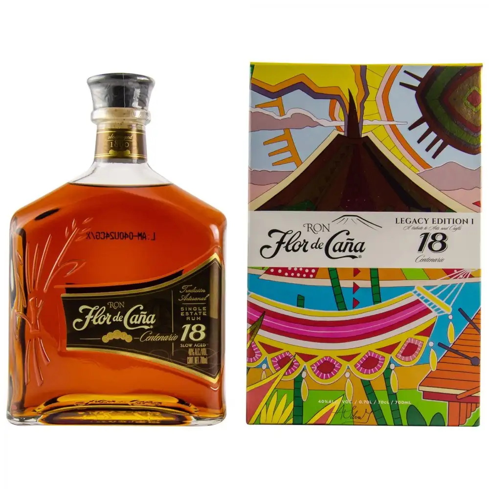 Image of the front of the bottle of the rum Flor de Caña Centenario 18 Años