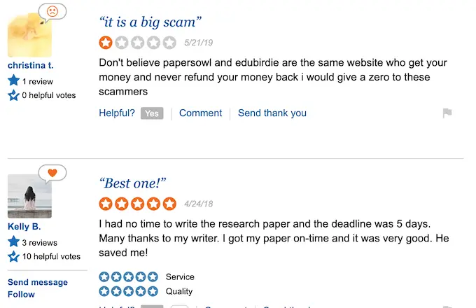 papersowl.com reviews on sitejabber, mostly positive