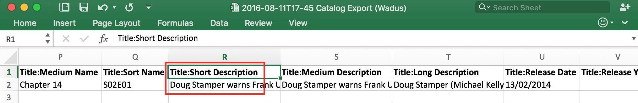 Excel Metadata headers