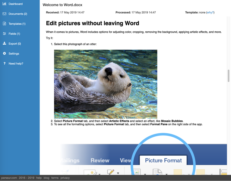 Parse .docx documents and preserve formatting