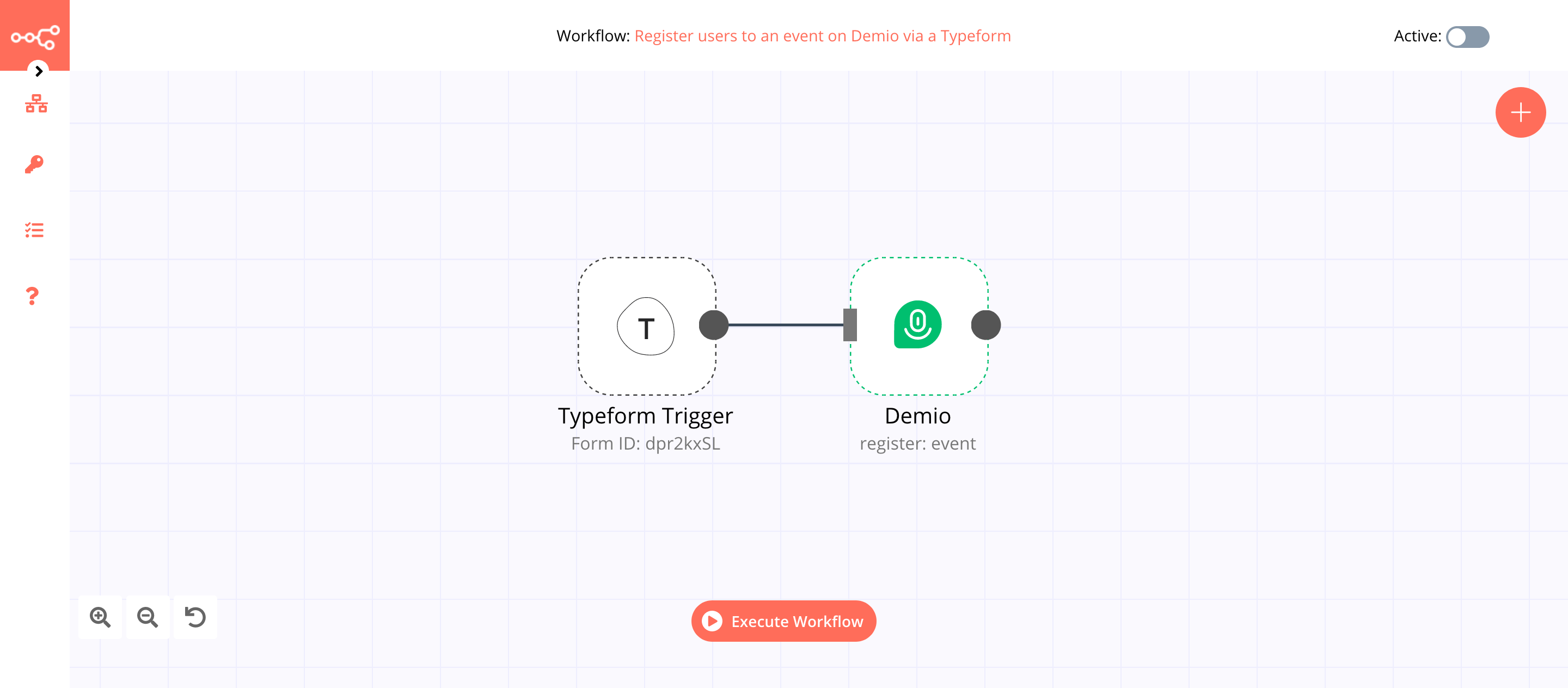 A workflow with the Demio node