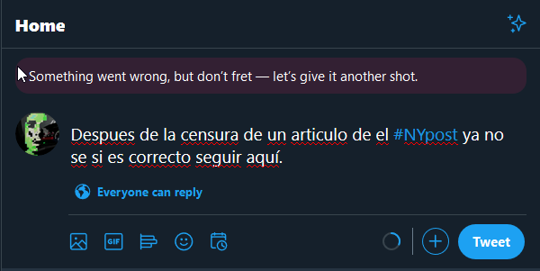 Al parecer no están permitiendo hablar de ciertos temas en twitter. https://d33wubrfki0l68.cloudfront.net/46839c0095f86e114a2a5c4e4fdcf1fc57492275/c678d/p/ay-caramba-twitter/censuratwitternypost.png