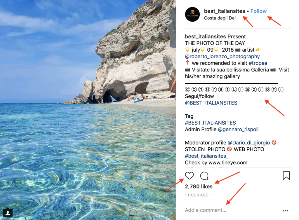 An Instagram post example with arrows